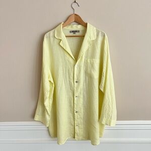 FLAX Linen collared yellow tunic size L